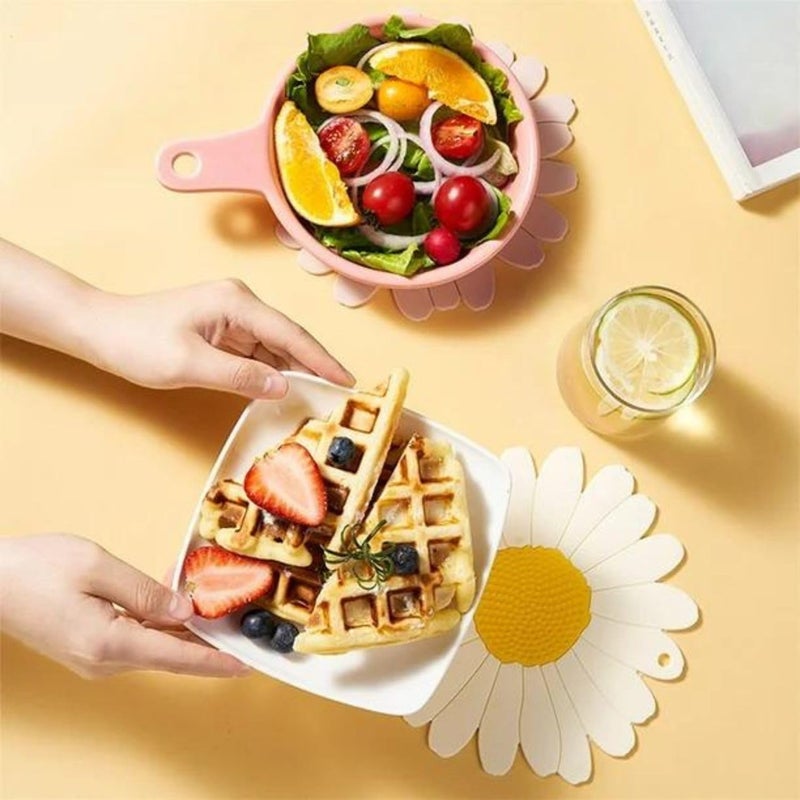 BENCI AntiHot Silicone Trivet Mat 75 55Inch Daisy Flower Shape Heat Resistant Anti Slip Place Mat for Hot Pots Pans Holder Kitchen Insulation Coaster Hot Pad for Dishes White Set of 6 - Image 3