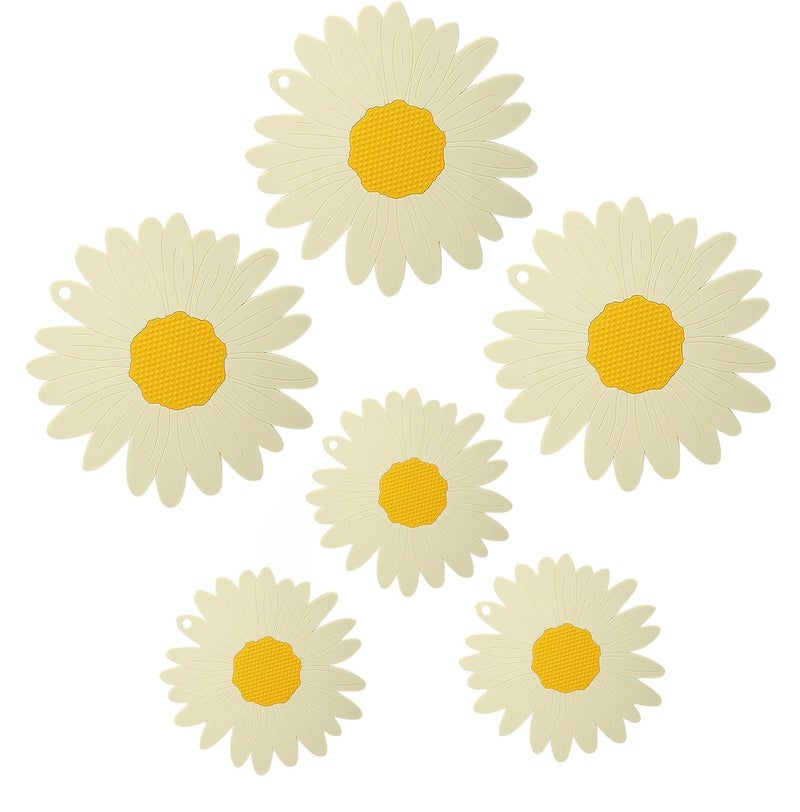 BENCI AntiHot Silicone Trivet Mat 75 55Inch Daisy Flower Shape Heat Resistant Anti Slip Place Mat for Hot Pots Pans Holder Kitchen Insulation Coaster Hot Pad for Dishes White Set of 6 - Image 1