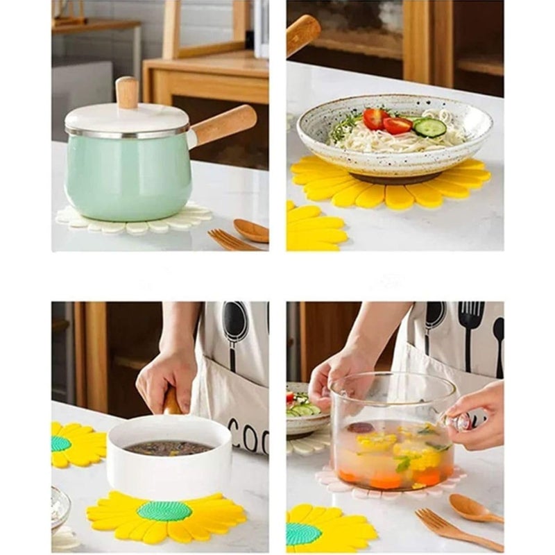 BENCI AntiHot Silicone Trivet Mat 75 55Inch Daisy Flower Shape Heat Resistant Anti Slip Place Mat for Hot Pots Pans Holder Kitchen Insulation Coaster Hot Pad for Dishes White Set of 6 - Image 5