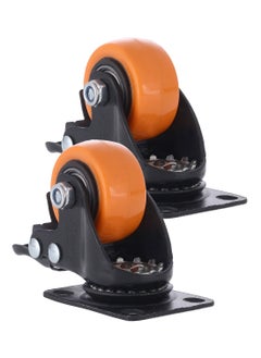 BMB tools 2-Piece 40mm Orange PVC Medium Duty Ball Bearing Caster - Swivel with Brake - Plate  - Image 1