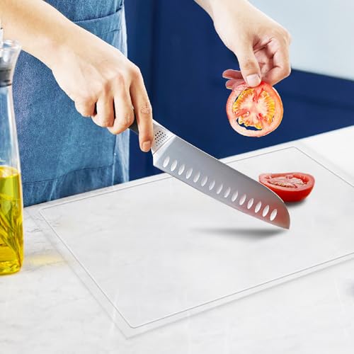 MEWSDEN Acrylic Cutting Board with Juice Groove, Clear Cutting Board with Counter Lip, Cutting Boards for Countertop Protector, Non-Slip Dough Mat, Kitchen Decor Gadgets House Warming Gifts(20"x16") - Image 1