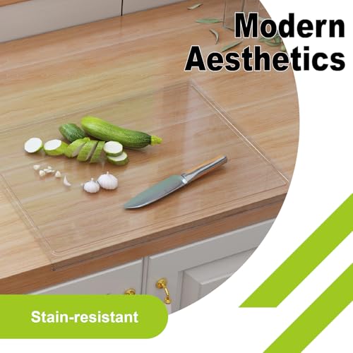 MEWSDEN Acrylic Cutting Board with Juice Groove, Clear Cutting Board with Counter Lip, Cutting Boards for Countertop Protector, Non-Slip Dough Mat, Kitchen Decor Gadgets House Warming Gifts(20"x16") - Image 4