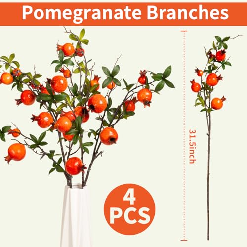 TORINALITAL 4Pcs 31.5 Inch Artificial Pomegranate Branches, Fake Fruit Branch, Artificial Plants for Living Room Dorm Decor Christmas Farmhouse Vase Arrangement Centerpiece - Image 4