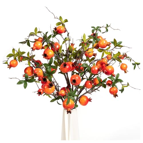 TORINALITAL 4Pcs 31.5 Inch Artificial Pomegranate Branches, Fake Fruit Branch, Artificial Plants for Living Room Dorm Decor Christmas Farmhouse Vase Arrangement Centerpiece - Image 1