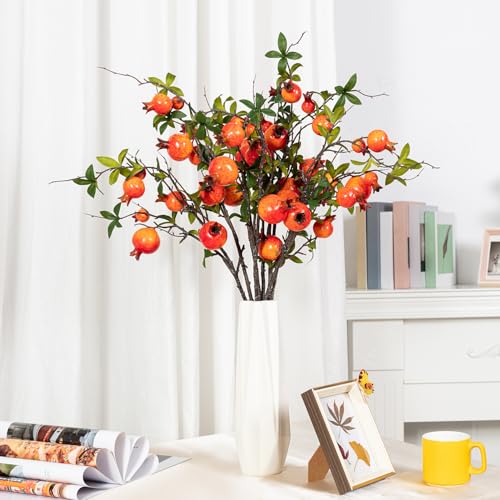 TORINALITAL 4Pcs 31.5 Inch Artificial Pomegranate Branches, Fake Fruit Branch, Artificial Plants for Living Room Dorm Decor Christmas Farmhouse Vase Arrangement Centerpiece - Image 5