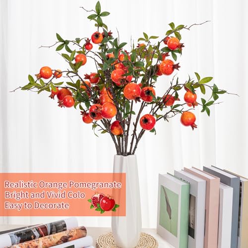 TORINALITAL 4Pcs 31.5 Inch Artificial Pomegranate Branches, Fake Fruit Branch, Artificial Plants for Living Room Dorm Decor Christmas Farmhouse Vase Arrangement Centerpiece - Image 2