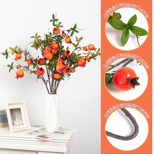 TORINALITAL 4Pcs 31.5 Inch Artificial Pomegranate Branches, Fake Fruit Branch, Artificial Plants for Living Room Dorm Decor Christmas Farmhouse Vase Arrangement Centerpiece - Image 3