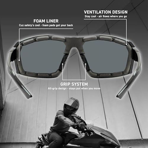 EYEGLAD REV Z87+ Powersports Motorcycle Riding Goggles HD High Contrast UV400 Sports Wrap Sunglasses Safety Glasses (Phantom Grey) - Image 3