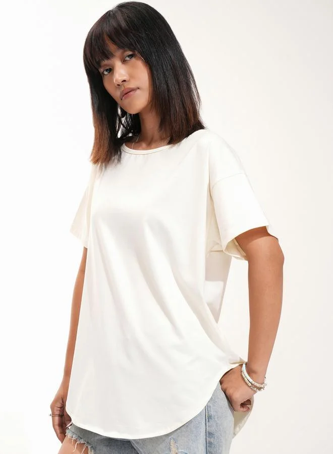 Tokyo Talkies Tokyo Talkies Solid Regular Fit T-Shirt with Dropped Shoulder