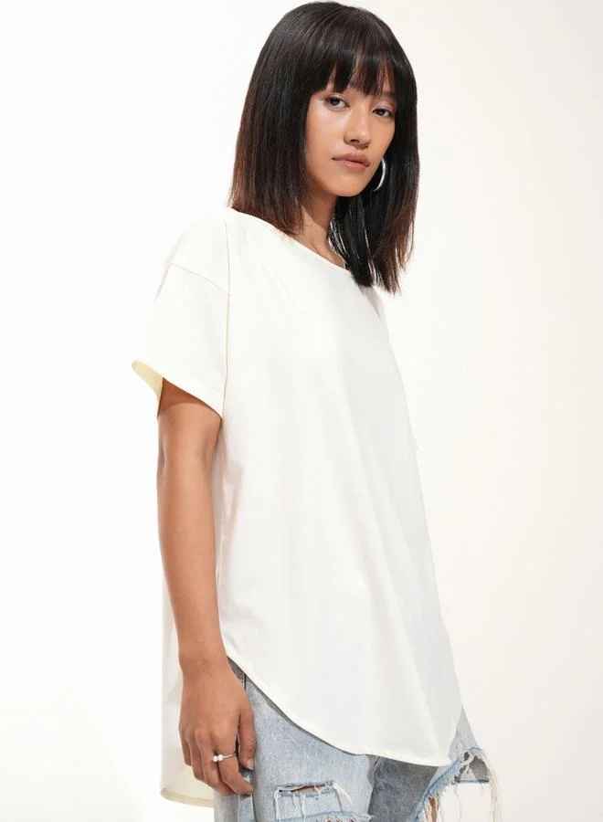 Tokyo Talkies Tokyo Talkies Solid Regular Fit T-Shirt with Dropped Shoulder