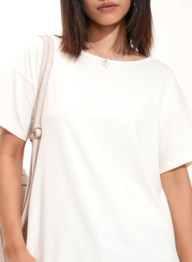 Tokyo Talkies Tokyo Talkies Solid Regular Fit T-Shirt with Dropped Shoulder