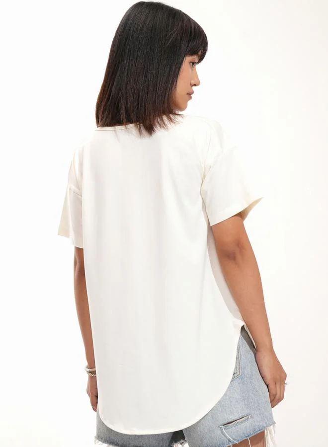Tokyo Talkies Tokyo Talkies Solid Regular Fit T-Shirt with Dropped Shoulder