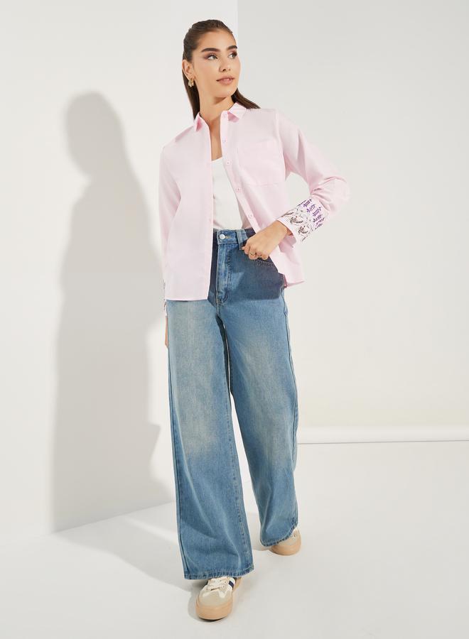 ستايلي بلوزة بتفاصيل مُطرّزة مع اكمام طويلة مكبلة - Image 2