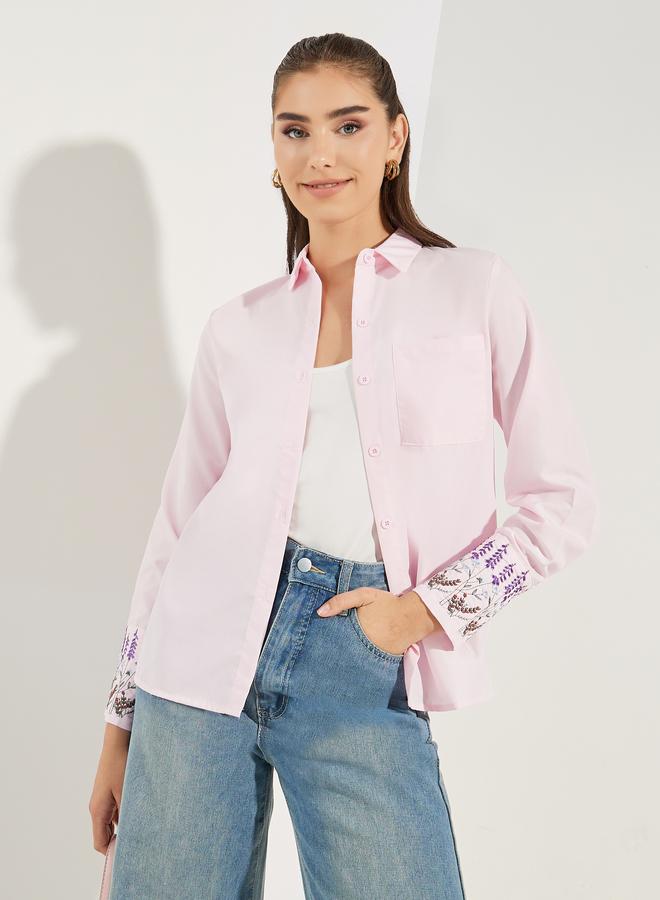 ستايلي بلوزة بتفاصيل مُطرّزة مع اكمام طويلة مكبلة - Image 1