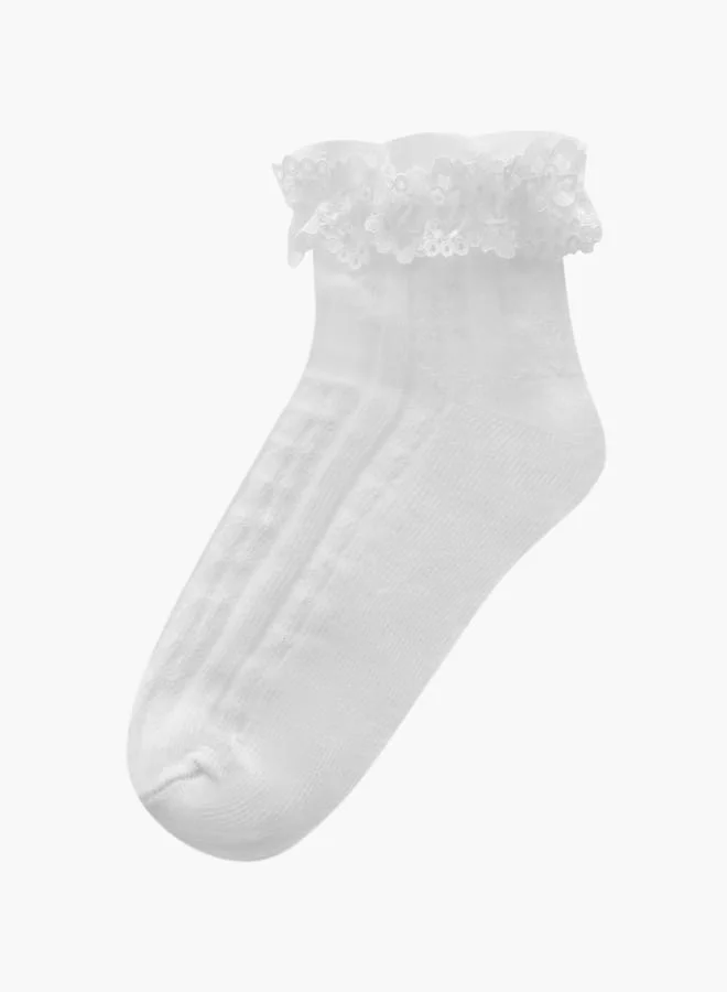 Flora Bella By Shoexpress Girls Ribbed Crew Length Socks with Frill Detail - Set of 3