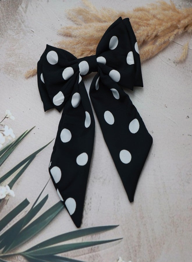 NNR Stylish Polka Dot Hair Bow & Headband Set for Girls & Women - Elegant Satin Finish, Soft Fabric, Perfect for Casual & Special Occasions, Trendy Hair Accessory Combo (Black) - Image 2
