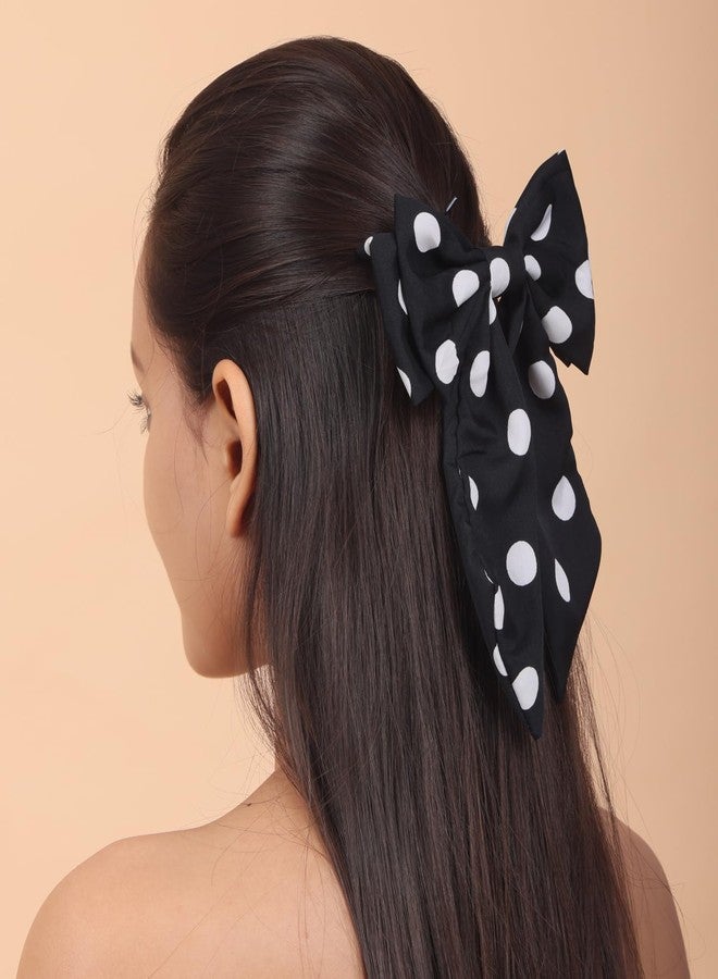 NNR Stylish Polka Dot Hair Bow & Headband Set for Girls & Women - Elegant Satin Finish, Soft Fabric, Perfect for Casual & Special Occasions, Trendy Hair Accessory Combo (Black) - Image 5