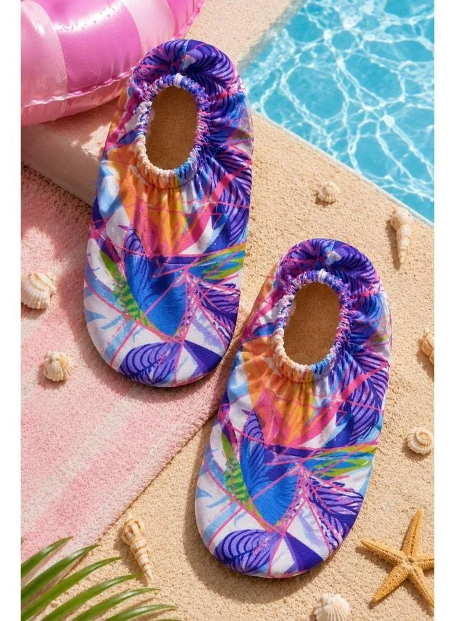 Zuzunga Tropical Leaf-Pattern Navy Non-Slip Sole Baby – Kids' Beach Shoes.