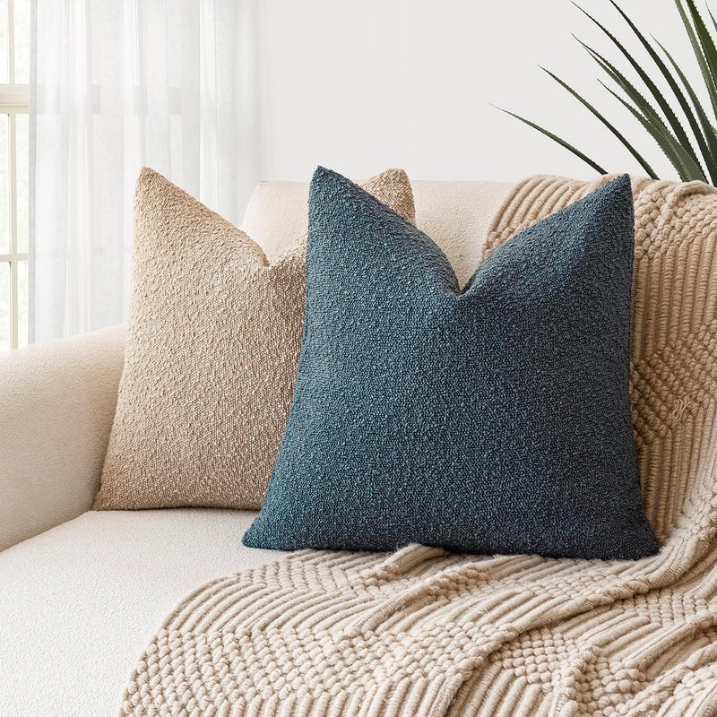 Foindtower Set of 2, Decorative Textured Boucle Throw Pillow Covers Accent Solid Pillow Cases Neutral Soft Cozy Couch Cushion Case for Chair Sofa Bedroom Living Room Home Decor 26 x 26 Inch Blue - Image 5