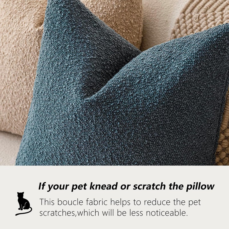 Foindtower Set of 2, Decorative Textured Boucle Throw Pillow Covers Accent Solid Pillow Cases Neutral Soft Cozy Couch Cushion Case for Chair Sofa Bedroom Living Room Home Decor 26 x 26 Inch Blue - Image 4