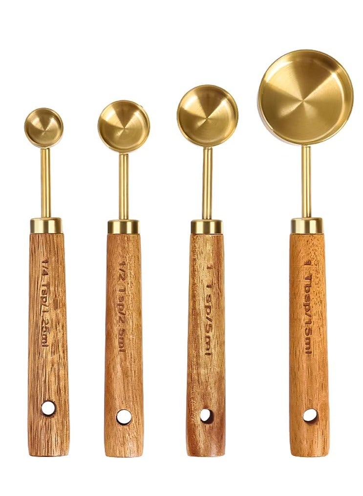 Arabest Gold Measuring Cups and Spoons Set of 8, Wood Handle with Metric and US Measurements, Premium Stainless Steel, Golden Polished Finish, Dry & Liquid Measuring Cup for Cooking and Baking - Image 3