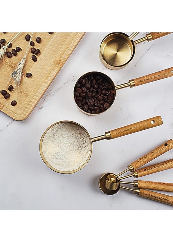 Arabest Gold Measuring Cups and Spoons Set of 8, Wood Handle with Metric and US Measurements, Premium Stainless Steel, Golden Polished Finish, Dry & Liquid Measuring Cup for Cooking and Baking - Image 5