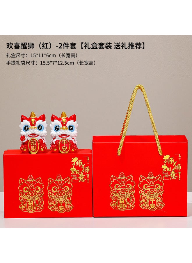 Creative National Trend New Year Gift Set Cartoon Cute Happy Lion Awakening Office Workstation Desktop Decoration Ornaments