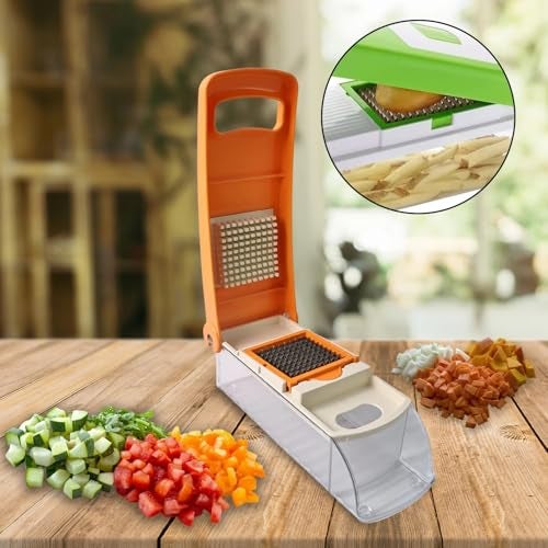 SUPERMOM Chopper – Multipurpose Kitchen Master Vegetable & Fruit Cutter with Unbreakable ABS Body, Interchangeable Blades & Easy Push Clean Button – Manual Chopper for Effortless Food Prep - Image 2