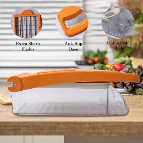 SUPERMOM Chopper – Multipurpose Kitchen Master Vegetable & Fruit Cutter with Unbreakable ABS Body, Interchangeable Blades & Easy Push Clean Button – Manual Chopper for Effortless Food Prep - Image 5