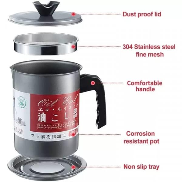COYRASTH Bacon Grease Container with Strainer Stainless Steel Used Cooking Oil Container Frying Oil Filter Pot for Kitchen Strain Store Cooking Oils Bacon Grease and Frying Oil - Image 3