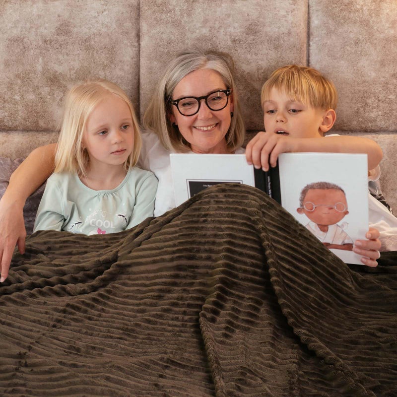 Bnuitland Bnuitland Brown Flannel Throw with Storage Pouch 300GSM Super Soft Fleece Stripe Pattern Sofa Blanket for Adults and Kids  Lightweight Cozy Bed Throw for Home Decor All Season  - Image 3