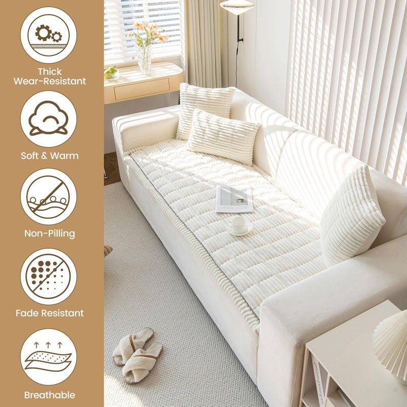 OTOB Couch Covers for Dogs Washable, Non Slip Plush Sofa Cover Kids Pet Friendly Furniture Protector, All Seasons Soft Cozy Fuzzy Sofa Slipcovers Dog Bed Mats (Cream, 31.5" x 63.0'') - Image 2