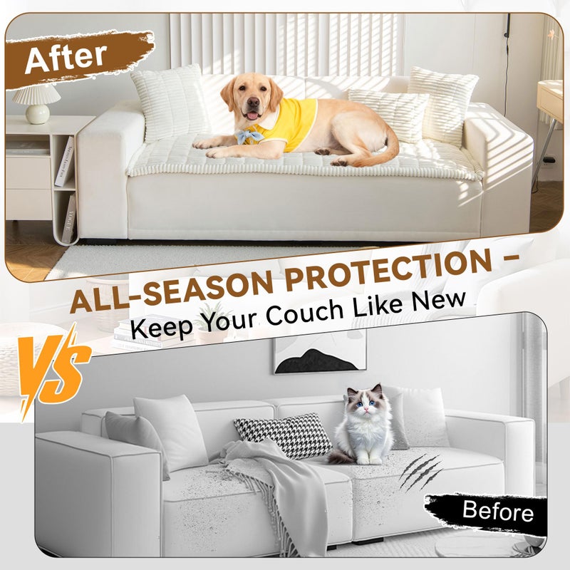 OTOB Couch Covers for Dogs Washable, Non Slip Plush Sofa Cover Kids Pet Friendly Furniture Protector, All Seasons Soft Cozy Fuzzy Sofa Slipcovers Dog Bed Mats (Cream, 31.5" x 63.0'') - Image 4