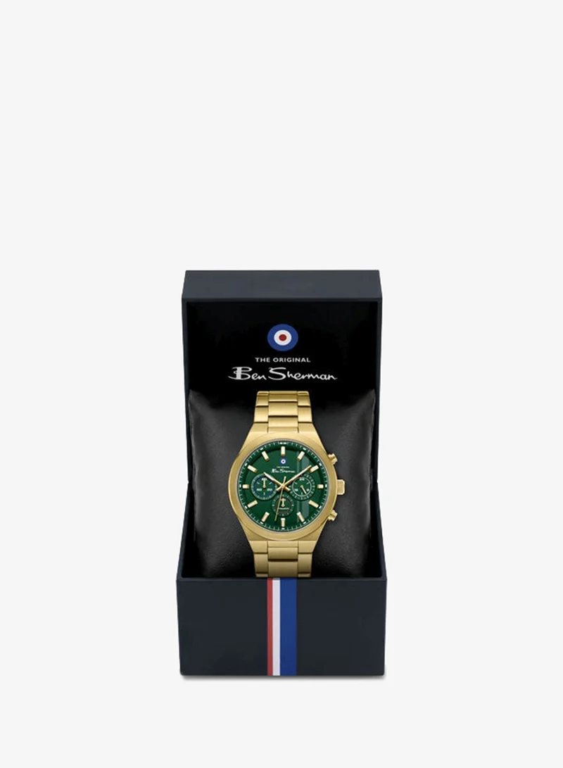 Ben Sherman Green Canterbury Green Dial Gold Stainless Steel Bracelet Chronograph Watch for Men, 44mm for Men | Best Price UAE