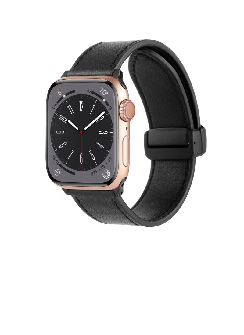 Generic - Leather Bands Compatible with Apple Watch Band Ultra 49mm 45mm 44mm 42mm, Genuine Leather Magnetic Buckle Design Strap For iWatch Ultra SE2 SE Series 8 7 6 5 4 3 2 1 - Image 1