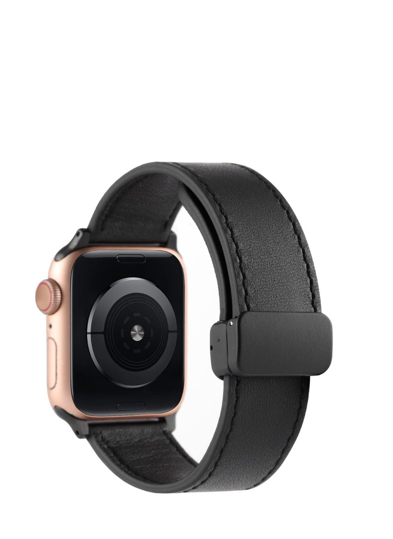 Generic - Leather Bands Compatible with Apple Watch Band Ultra 49mm 45mm 44mm 42mm, Genuine Leather Magnetic Buckle Design Strap For iWatch Ultra SE2 SE Series 8 7 6 5 4 3 2 1 - Image 1