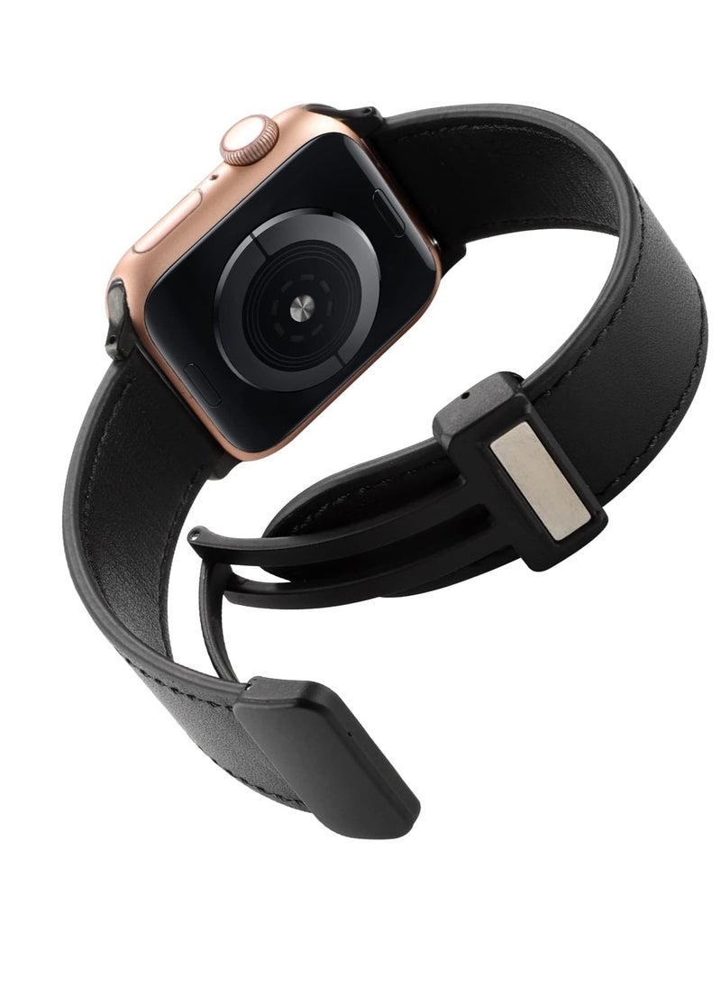 Generic - Leather Bands Compatible with Apple Watch Band Ultra 49mm 45mm 44mm 42mm, Genuine Leather Magnetic Buckle Design Strap For iWatch Ultra SE2 SE Series 8 7 6 5 4 3 2 1 - Image 1