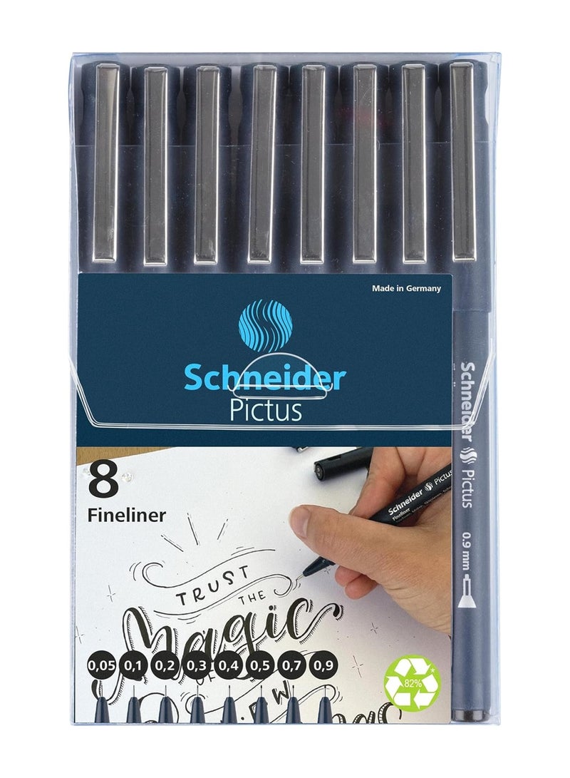 Schneider 8 قطع قلم رفيع حبر أسود من بيكتوس - Image 1