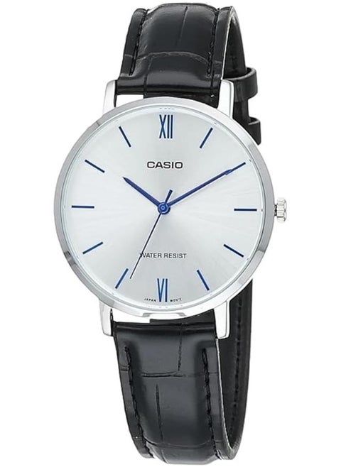 Casio LTP-VT01L-7B1UDF Leather Round Analog Water Resistant Watch for Women - Black