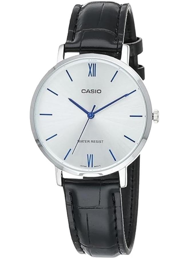 Casio LTP-VT01L-7B1UDF Leather Round Analog Water Resistant Watch for Women - Black
