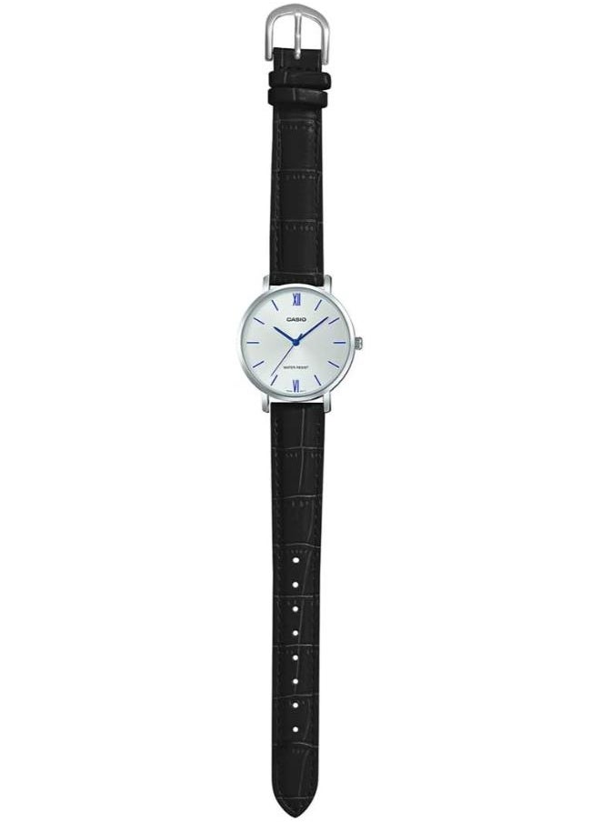 Casio LTP-VT01L-7B1UDF Leather Round Analog Water Resistant Watch for Women - Black