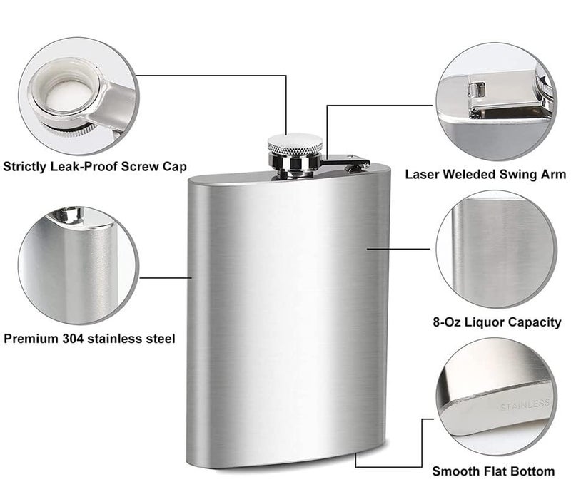 ZOOV Stainless Steel Hip Flask with Funnel, Alcohol Drinks Wine Whiskey Holder Bottle 250ml (1 Pcs Hip Flask with Funnel) - Image 3