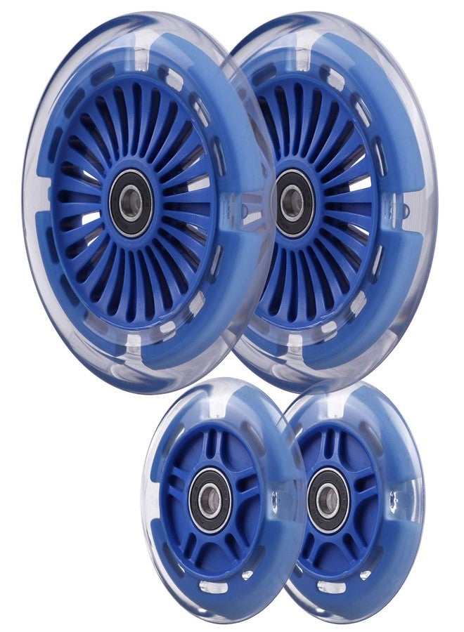 Wheelgoo 120mm 80mm Led Light Up Scooter Replacement Wheels - White Flashing- Compatible with Micro Mini, Maxi Deluxe, Globber 3-Wheeled Kid Kick Scooter, Set of 4 (Navy Blue) - Image 1
