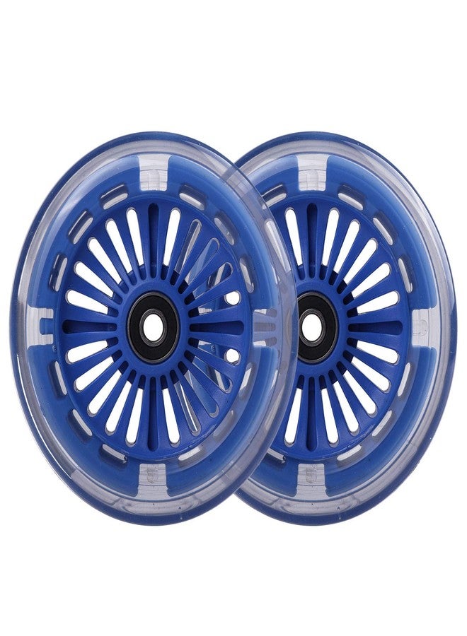 Wheelgoo 120mm 80mm Led Light Up Scooter Replacement Wheels - White Flashing- Compatible with Micro Mini, Maxi Deluxe, Globber 3-Wheeled Kid Kick Scooter, Set of 4 (Navy Blue) - Image 2