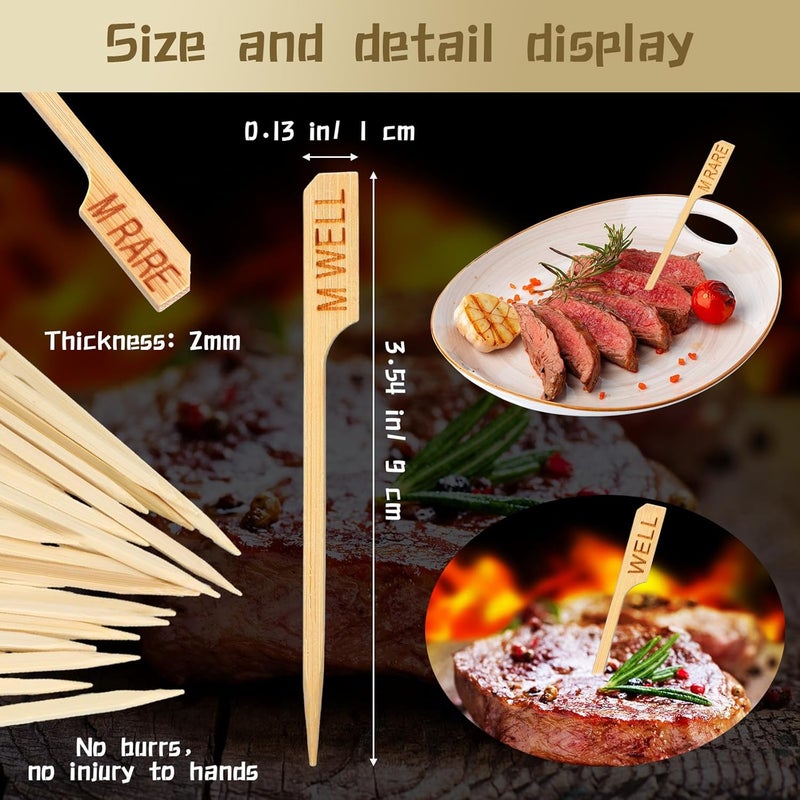 Soaoo 500 Pcs 3.5" Assorted Bamboo Wood Temperature Picks Steak Temperature Sticks Meat Doneness Steak Markers Bamboo Paddle Skewers Sticks for BBQ Barbecue Party Cocktail Fruit Grilling Roasting - Image 2