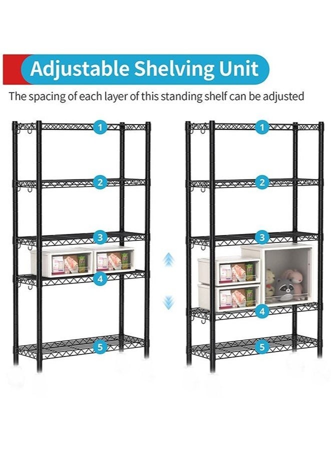 JOYBOS رف تخزين للمطبخ من الحديد السميك المقاوم للخدش بخمس طبقات مع 4 خطافات، أرفف تخزين بخمس طبقات، منظم تخزين كبير للمطبخ، وحدات رفوف معدنية، رف تخزين للمطبخ للمرآب، غرفة النوم، منظم أرفف المطبخ (أسود) - Image 5