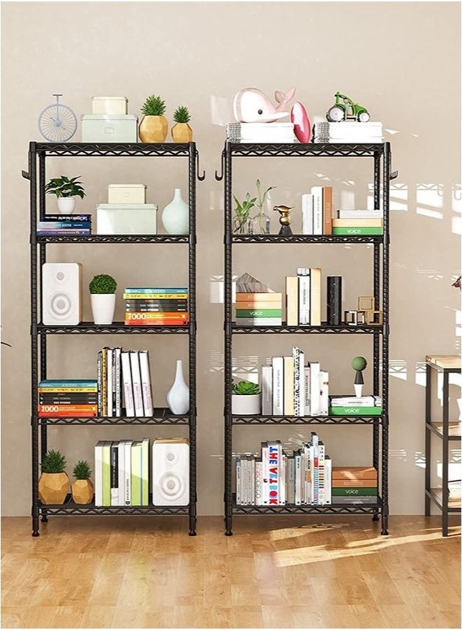 JOYBOS رف تخزين للمطبخ من الحديد السميك المقاوم للخدش بخمس طبقات مع 4 خطافات، أرفف تخزين بخمس طبقات، منظم تخزين كبير للمطبخ، وحدات رفوف معدنية، رف تخزين للمطبخ للمرآب، غرفة النوم، منظم أرفف المطبخ (أسود) - Image 3