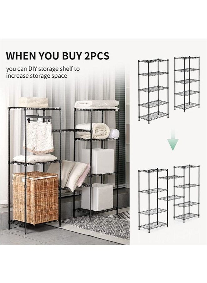 JOYBOS رف تخزين للمطبخ من الحديد السميك المقاوم للخدش بخمس طبقات مع 4 خطافات، أرفف تخزين بخمس طبقات، منظم تخزين كبير للمطبخ، وحدات رفوف معدنية، رف تخزين للمطبخ للمرآب، غرفة النوم، منظم أرفف المطبخ (أسود) - Image 4