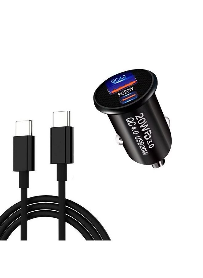 HuHa - P10 Mini QC4.0 USB / PD20W Car Charger with Type-C to Type-C Fast Charging Data Cable(Black) - Image 1