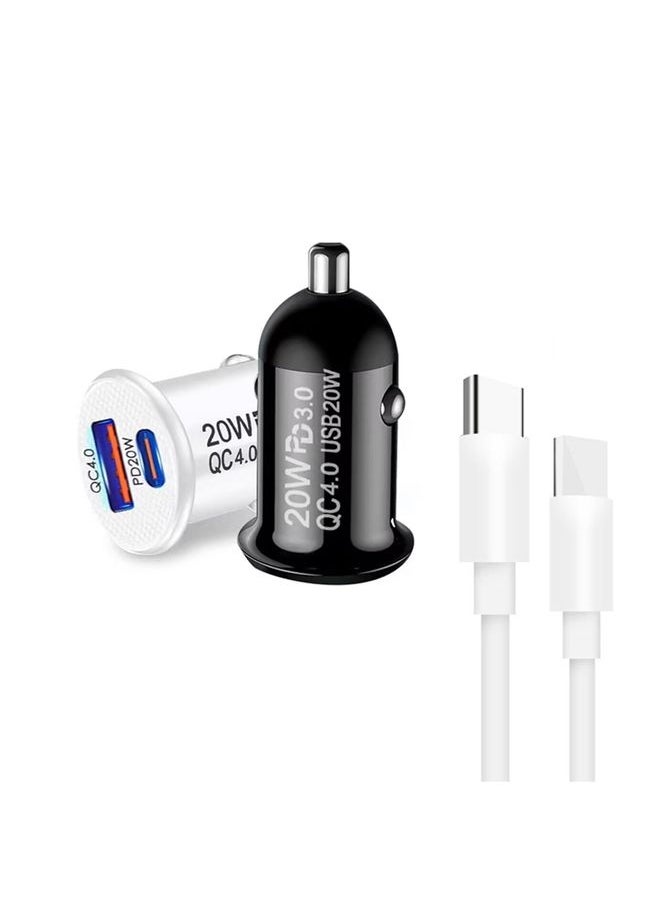 HuHa - P10 Mini QC4.0 USB / PD20W Car Charger with Type-C to Type-C Fast Charging Data Cable(Black) - Image 1